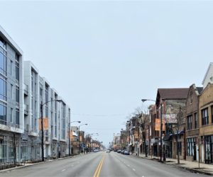 view down chicago avenue of new vs old construction