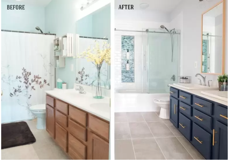 before & after of a bathroom renovation