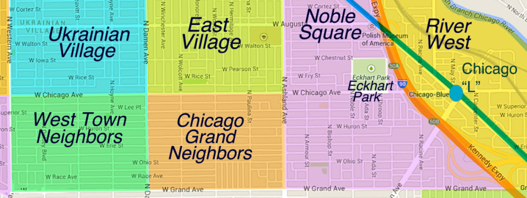 close-up of West Town - the smaller neighborhood - rather than West Town the larger "community area"