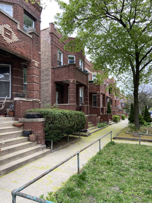 view down a residential street in Ukrainian Village