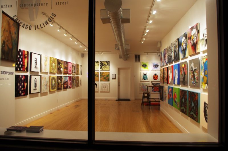 vertical-gallery nighttime view into window of Vertical Gallery