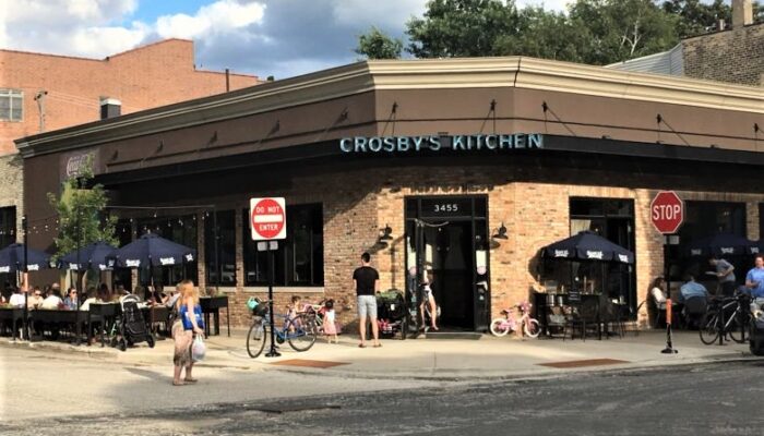 corner view of Crosby's Kitchen with outdoor dining