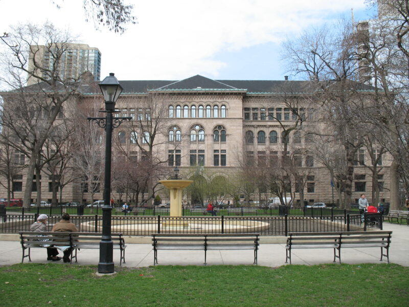 View of The Newberry Library from Washington Square Park
