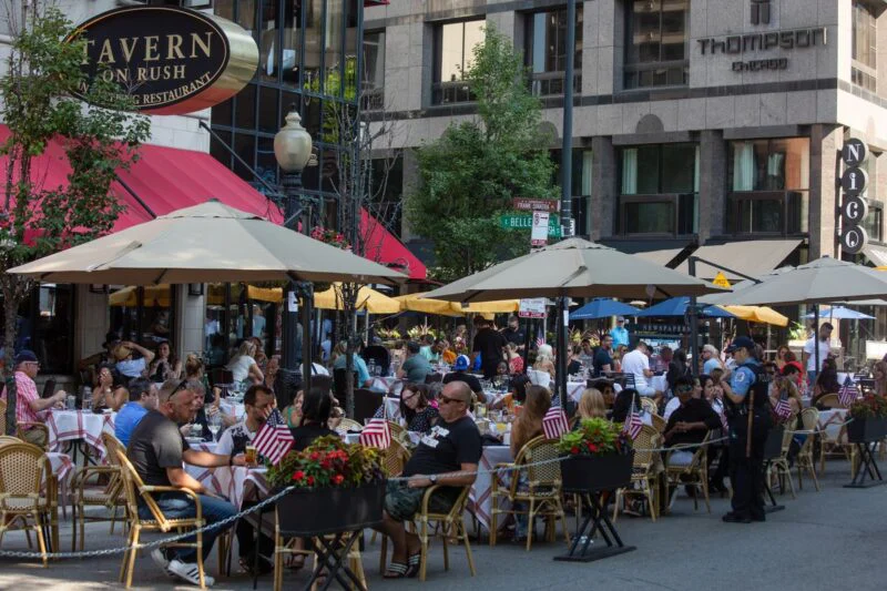 the summer patio scene at Tavern On Rush